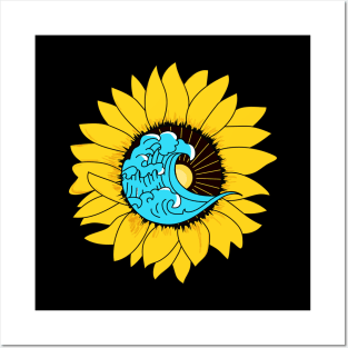 Sun flower sea waves positive vibes yellow Posters and Art